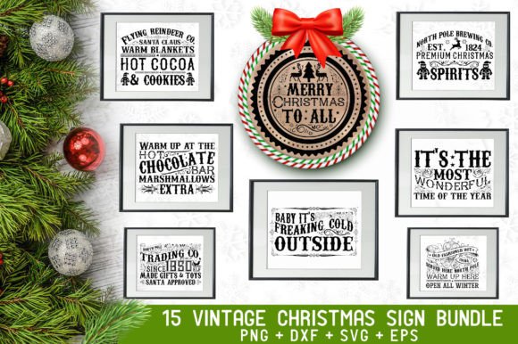 Download Vintage Christmas Sign Bundle - Christmas sign Collection