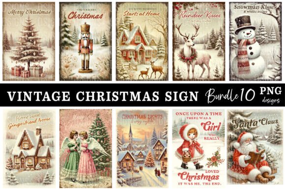 Download Vintage Christmas Sign Bundle Png - Christmas sign Collection