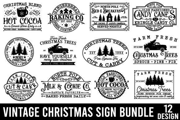 Download Vintage Christmas Sign Bundle - Christmas sign Collection