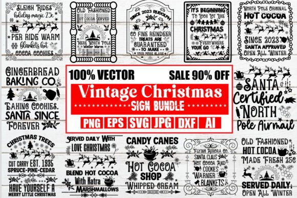 Download Vintage Christmas Sign Bundle - Christmas sign Collection