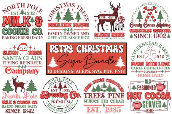 Download Retro Christmas Sign Bundle - Christmas sign Collection