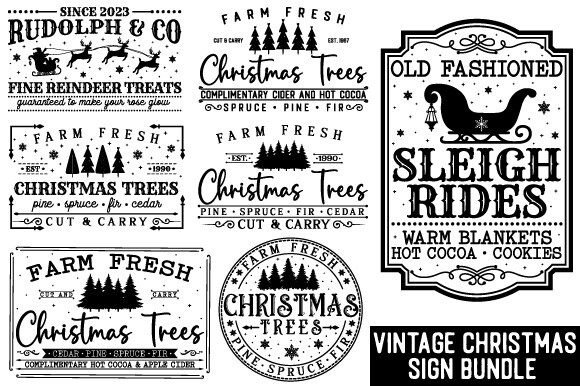 Download Vintage Christmas Sign Bundle - Christmas sign Collection